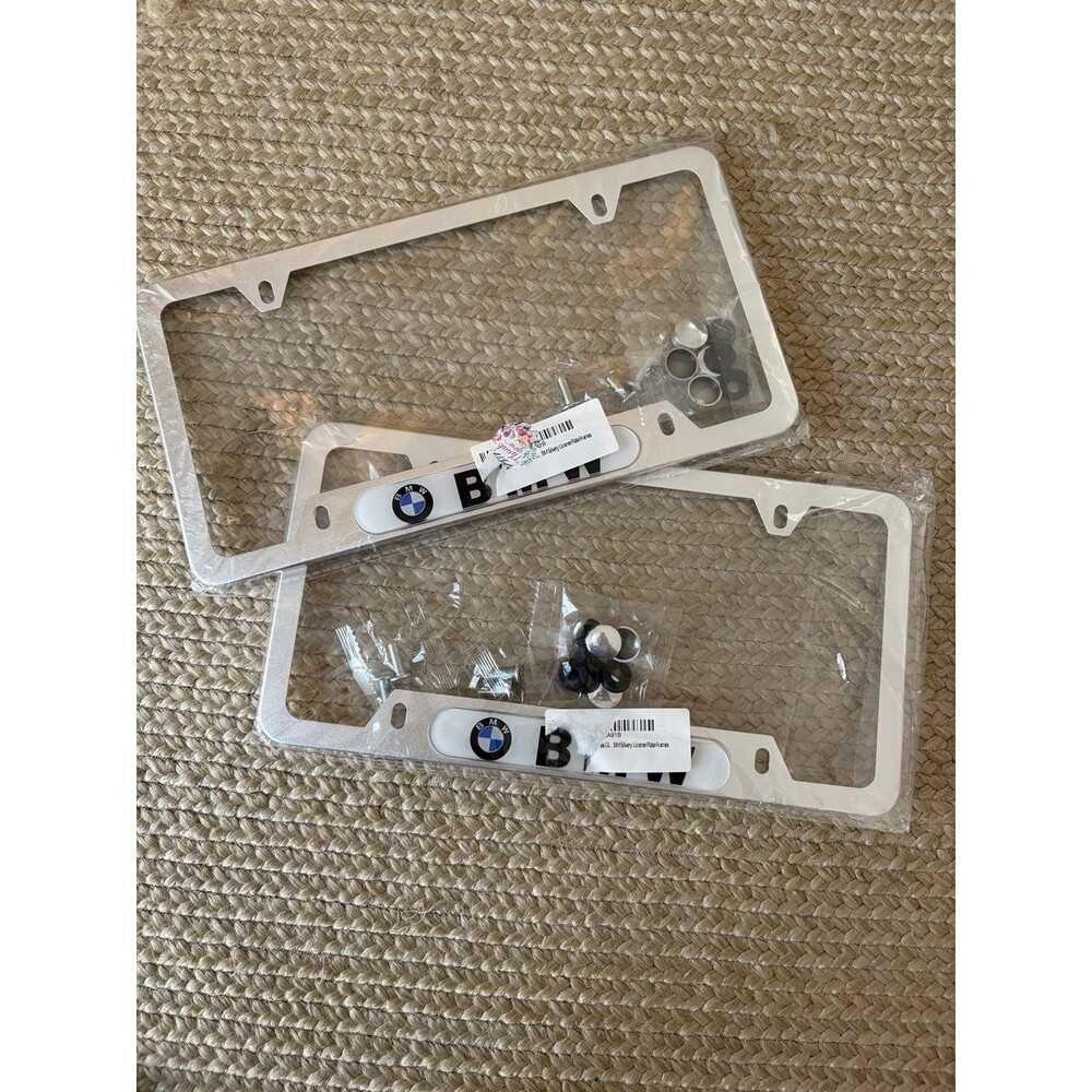 2 Piece BMW Front/Back Silver Metal License Plate Frame